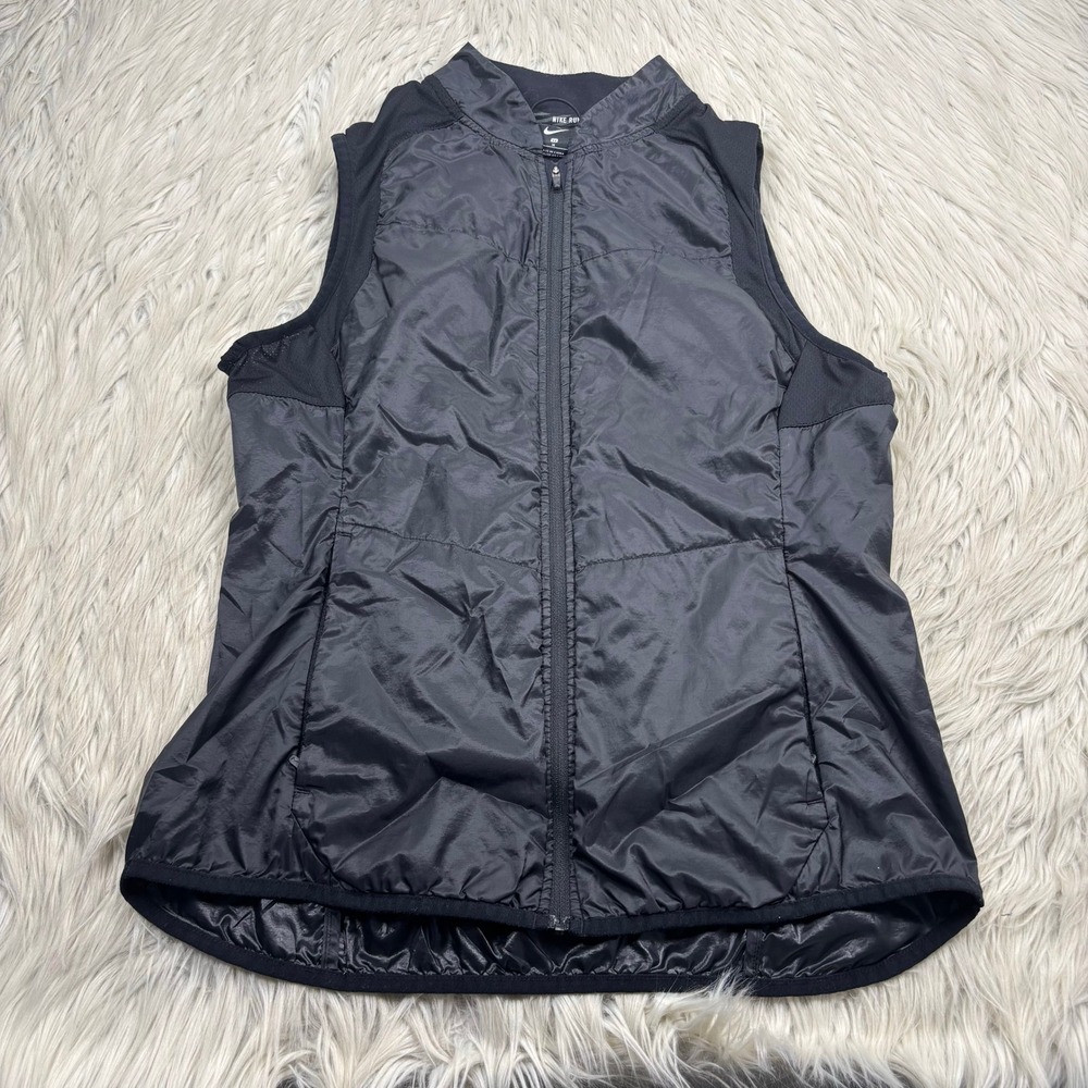 Nike‎ Women's M Black Lightweight Running Vest Zip Pockets 922464 Gym Athleisure